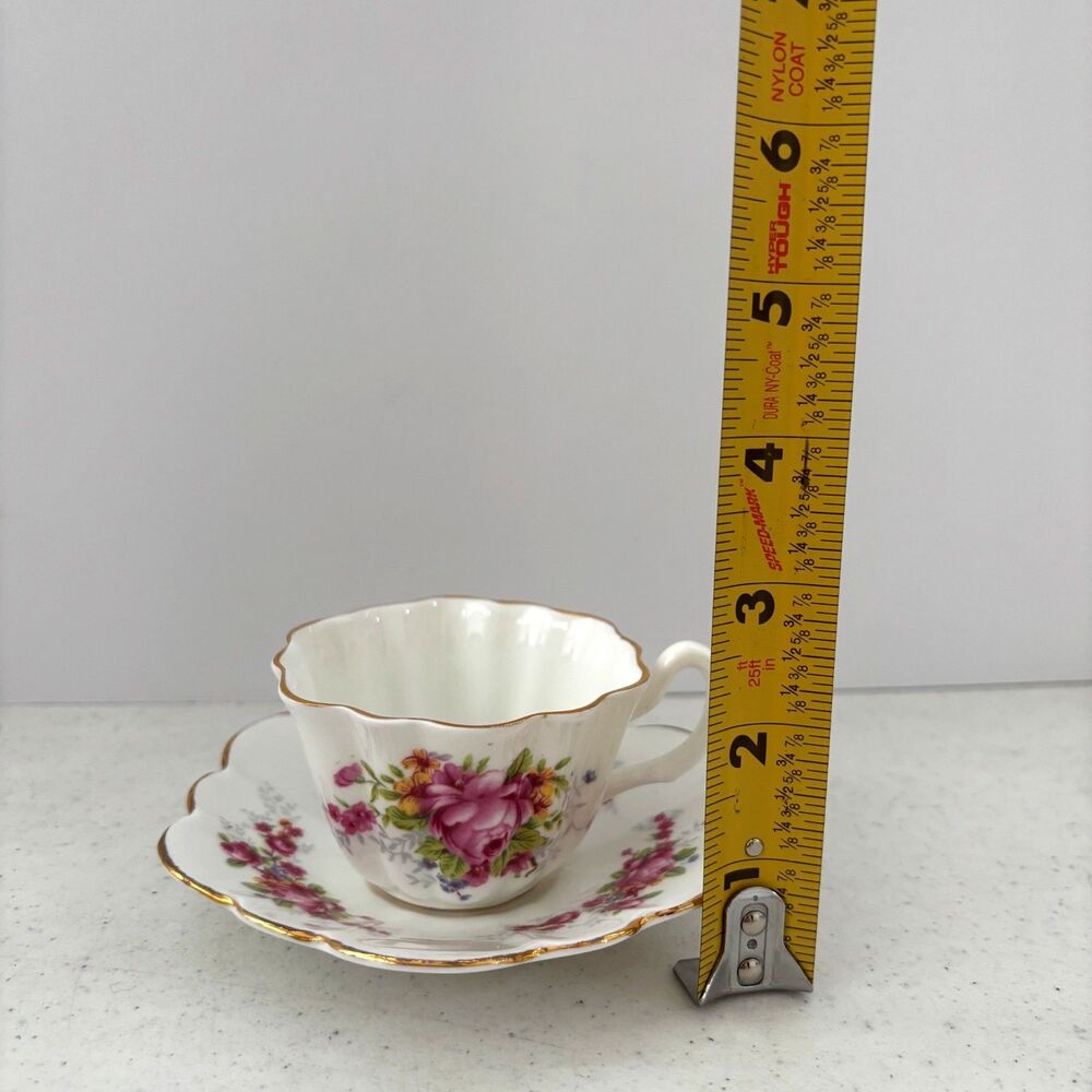 Royal Stuart Spencer Stevenson Pink Floral Dainty Teacup Saucer England Set of 2 - Picture 9 of 9